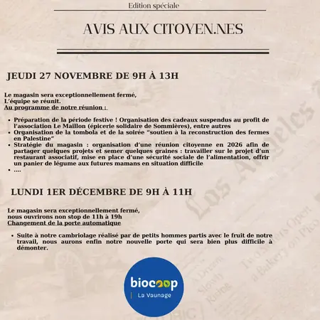 Fermeture exceptionnelle