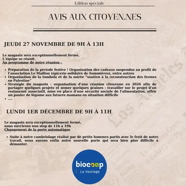 Fermeture exceptionnelle